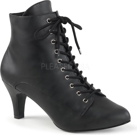 Divine-1020 enkellaars met veters en korte hak mat zwart - (EU 45 = US 14) - Pleaser Pink Label