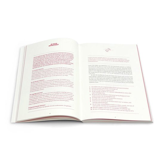 Open boek met rode accenten, Nederlandse tekst en lijstjes.