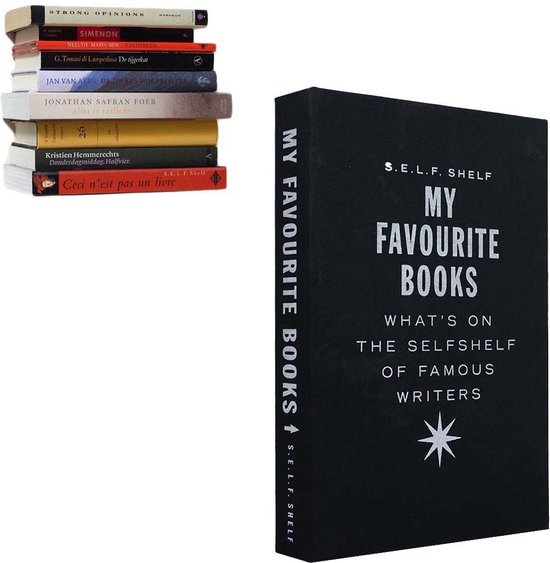 Selfshelf - Zwevende boekenplank - Linnen - Zwart - tekst My favourite books - L 22,5 x B 15,5 x H 3,5 cm