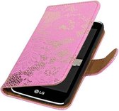 Lace Bookstyle Wallet Case Hoesjes Geschikt voor LG K10 Roze