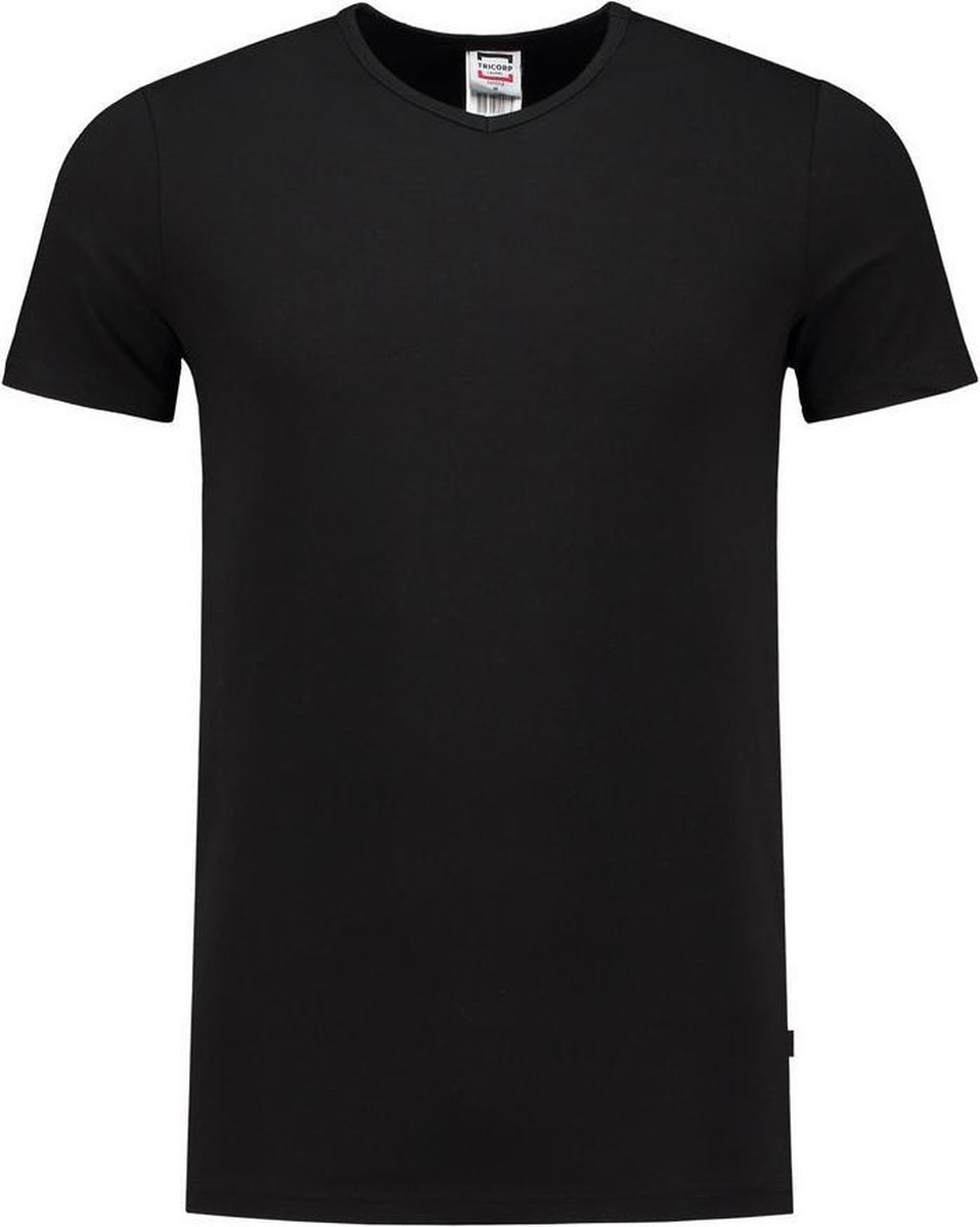 Tricorp 101012 T-Shirt Elastaan Fitted V Hals - Zwart - XS