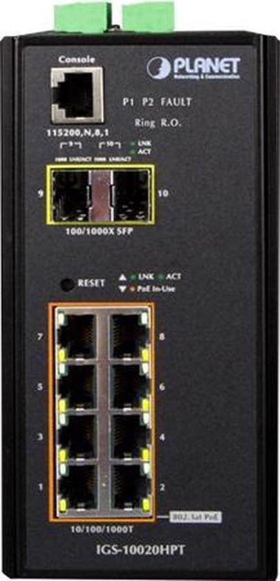 PLANET IGS-10020HPT Industrial Ethernet Switch - Used, Fully Functional