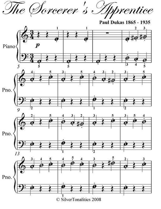 Sorcerer's Apprentice Beginner Piano Sheet Music (ebook), Dukas, Paul