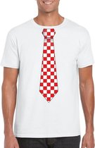 Wit t-shirt met geblokte Brabant stropdas voor heren L