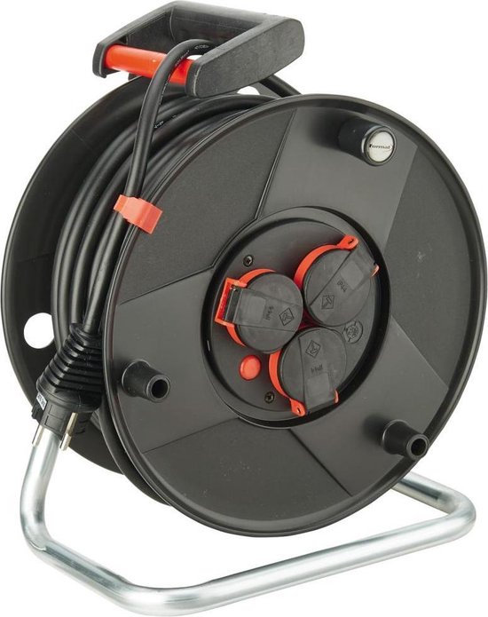 Electraline 49079 Kabelhaspel/kabelbox H05VV-F 3G1,5 10 m kabel - IP20 Indoor/kabelhaspel met 4 Schuko-stopcontacten/kabeldoos met verlengkabel/ kabelhaspel met slinger,Zwart