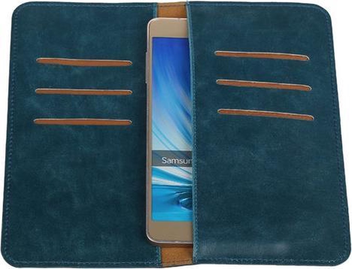 Blauw Pull-up Large Pu portemonnee wallet voor Samsung