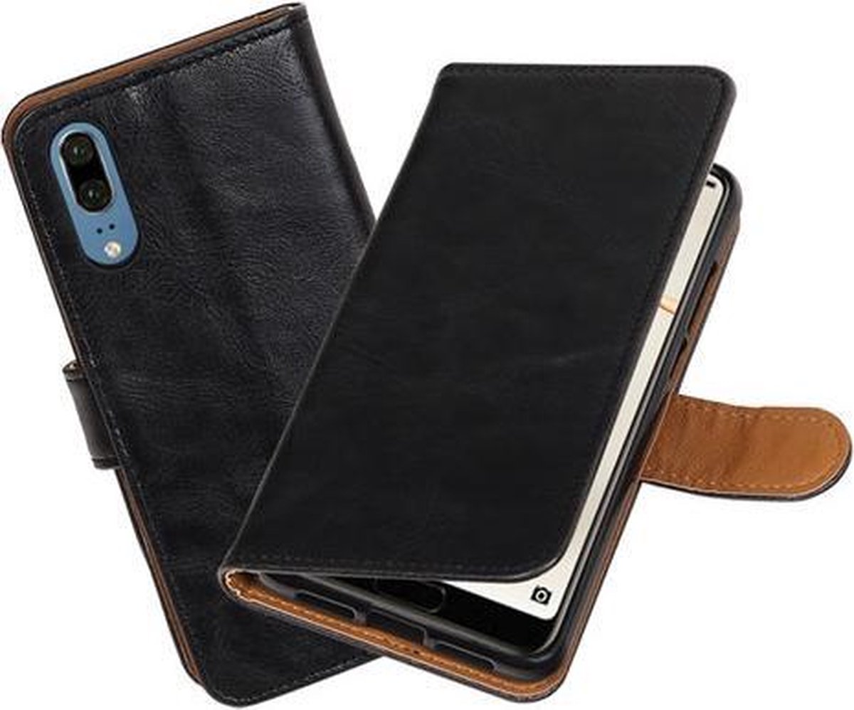 Zwart Pull-Up Wallet Case Hoesje voor Huawei P20