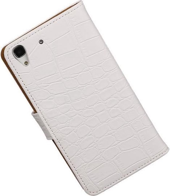 Huawei Honor Y6 - Étui Portefeuille Croco Booktype Wit