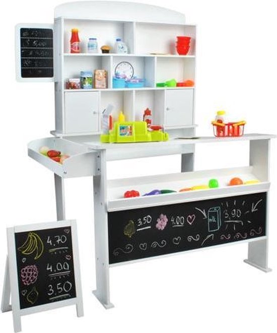 XL Houten Speelgoed Winkel Supermarkt Krijtbord Schoolbord - Kinder Speelset... | bol.com