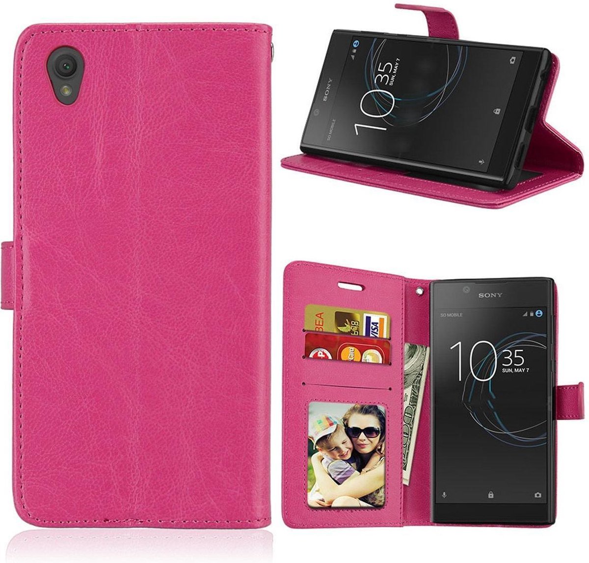 Sony Xperia L1 Book PU lederen Portemonnee hoesje Book case - Roze