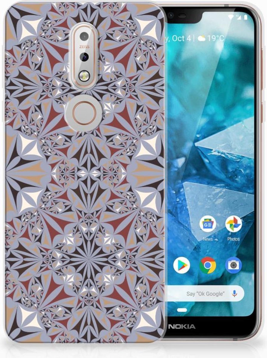 Nokia 7.1 TPU Siliconen Hoesje Flower Tiles