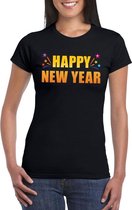 Oud en nieuw shirt Happy new year zwart dames - Nieuwjaarsborrel kleding XL