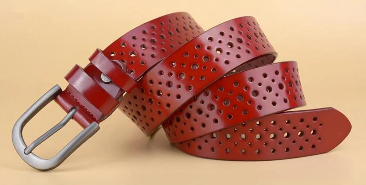 Kunstlederen damesriem Gaatjes Riem 115 cm Lengte Bruin Eikenrood Rood
