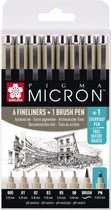 Sakura Pigma Micron 6 fineliners noirs + 1 stylo pinceau + 1 stylo pigment gratuit