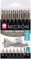 Sakura Pigma Micron 6 zwarte fineliners + 1 brushpen + 1 gratis pigment pen