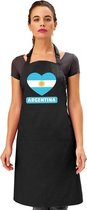 Argentijnse vlag in hart keukenschort/ barbecueschort zwart heren en dames - I love Argentinie schort