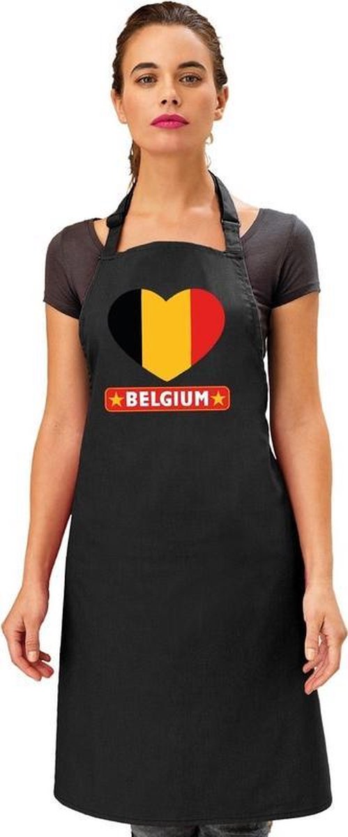Belgie hart vlag barbecueschort/ keukenschort zwart volwassenen