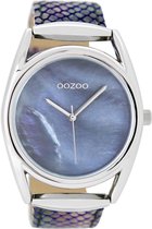 OOZOO Timepieces - Zilverkleurige horloge met multicolor leren band - C9167