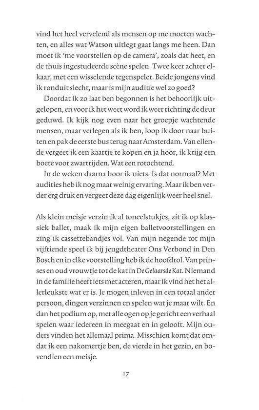 Tekst over audities. "Ik visualiseer mezelf wel op de camera, zoals dat heet, en de huis ingestudeerde scène spelen. Twee keer achter elkaar, met een wisselende toneelspeler."