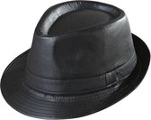 Zwarte trilby hoed lederlook voor volwassenen