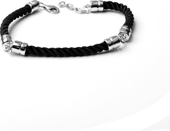 Quiges - Bracelet Charm Charm Noir 20cm - Argent 925 - HCB015