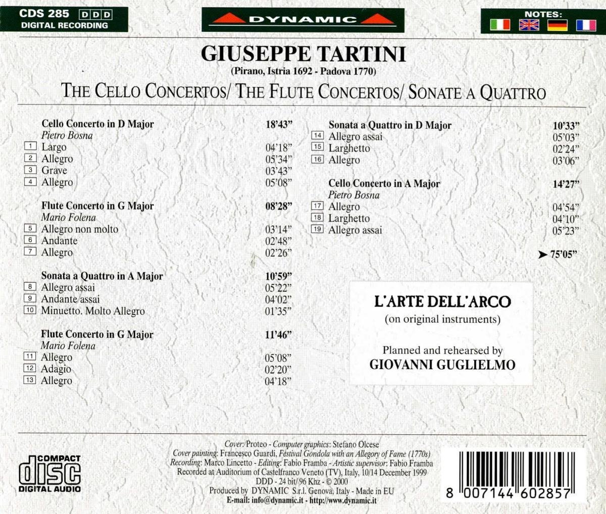 Tartini Flute & Cello Concerto (CD), L'Arte Dell'Arco Muziek