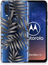 Back Case Motorola One Vision TPU Siliconen Hoesje Leaves Grey