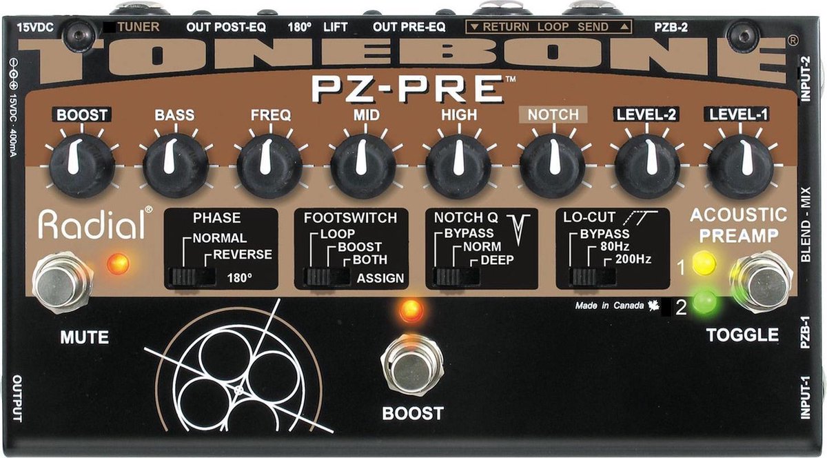 Radial Tonebone PZ-PRE 2-kanaals instrument voorversterker