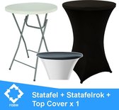 Statafel x1 + Zwarte Statafelrok x 1 + Top Cover x 1 – 80 cm Dia x 110 cm hoog – Cocktailtafel – Hoge staan tafel – Breed Blad – Inclusief Zwarte Statafelhoes – Staantafelrok Stretch Rok – Ho