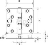 Dulimex Kogellagerscharnier H367-76762025 RVS ronde hoeken 76 x 76 x 2.4mm 6732.133.7676