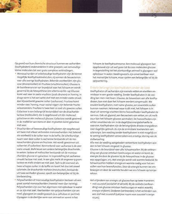 Pagina uit een boek met tekst en koolhydraatinformatie.