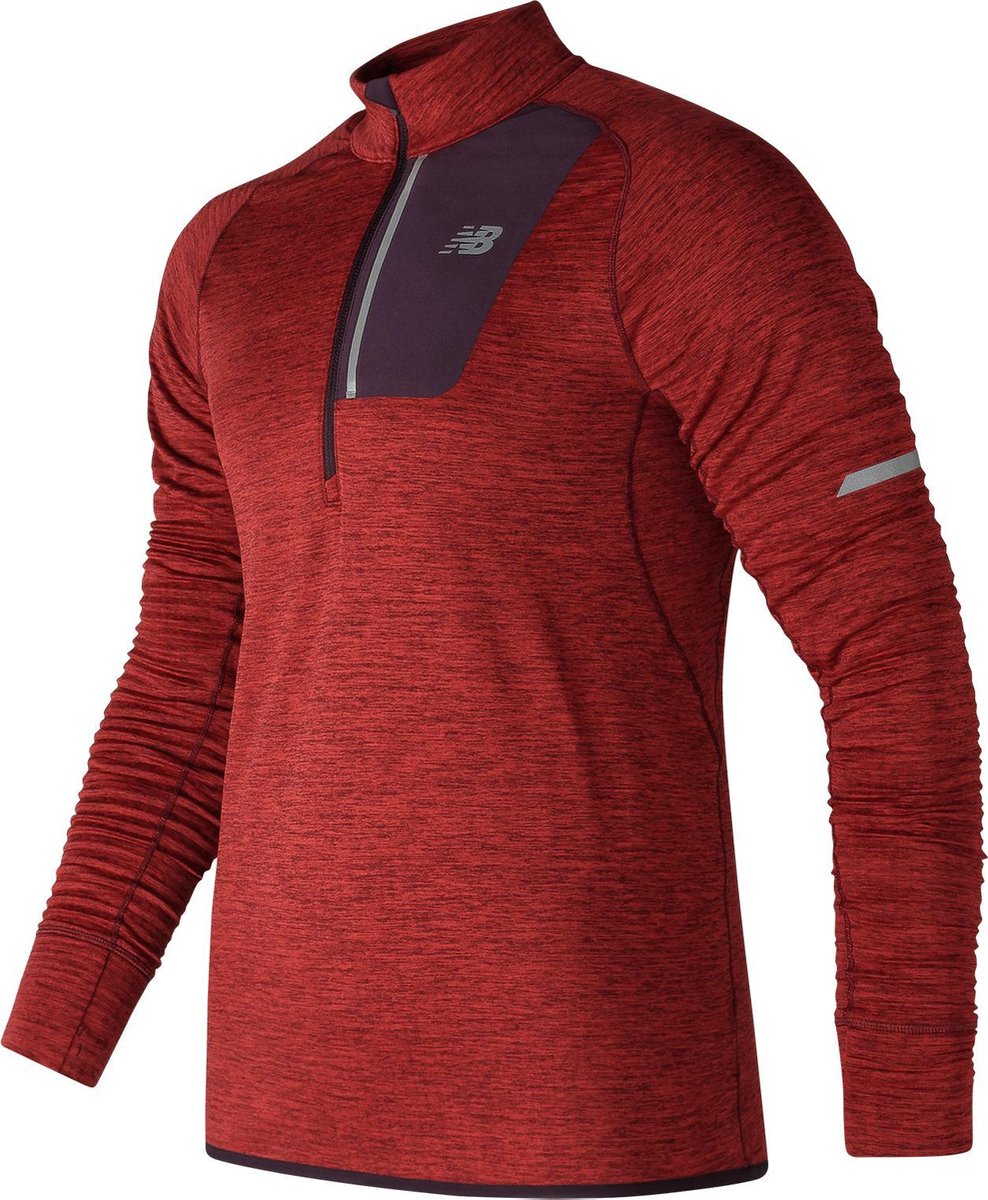 New Balance Heat Half Zip Sportshirt Heren Team Red Heather