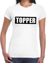 Topper in kader t-shirt wit dames - Topper in zwarte balk t-shirt dames M