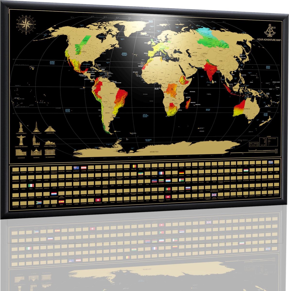 markt kever consultant YOUR ADVENTURE Scratch Map Met Aluminium Lijst (84 x 59.4 cm) - Zwart -  Ingelijst -... | bol.com