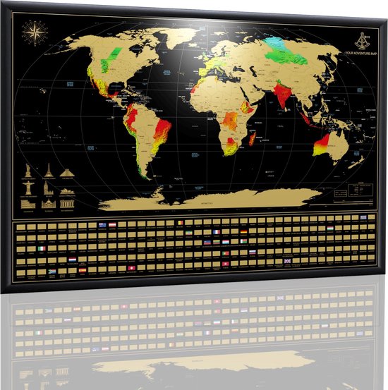 YOUR ADVENTURE Scratch Map Met Aluminium Lijst (84 x 59.4 cm) - Zwart -  Ingelijst -... | bol.com