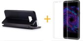 Hoesje geschikt voor Samsung Galaxy S8+ / S8 Plus - Lederen Wallet Case Zwart + Screenprotector Transparant (3D) - Portemonnee Hoesje met Magneet sluiting - Book Case - Flip Cover - Klap - 360 beschermend Telefoonhoesje (Black)