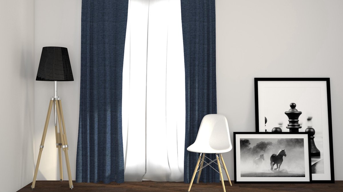 Larson - Luxe Geweven Blackout Gordijn - Ringen – Donkerblauw - 150 x 250 cm - Verduisterend & kant en klaar
