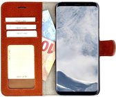 Pearlycase® Echt Lederen Wallet Bookcase Samsung Galaxy S8 met de handgemaakte lichtbruin Leren Telefoonhoesje