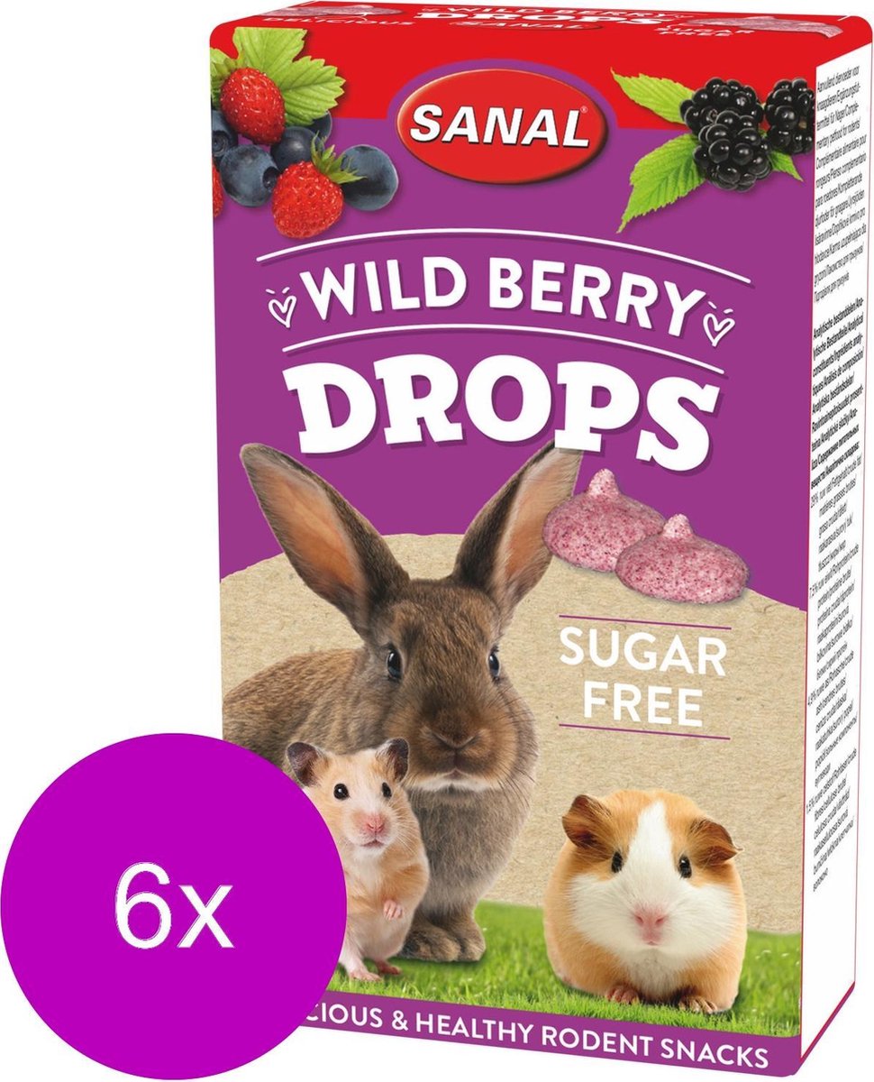 Sanal Wild Berry Drops Sugar Free - Knaagdiersnack - 6 x 45 g