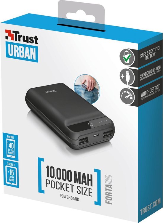 Trust Urban Pocket Size Powerbank 10000 mAh - Noir | bol.com