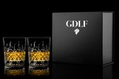 Handgemaakte Royal Whiskey Glazen Set by GDLF® | Hand geslepen & Mond Geblazen | Hoogste Kwaliteit Kristal | Luxe Whiskey Set | 2 Whiskey Glazen & Hand Made Certificaat | Kado Man