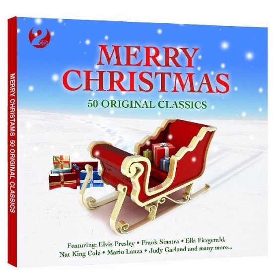 Kerstalbum 'Merry Christmas 50 Original Classics' met een slee vol cadeaus in de sneeuw.