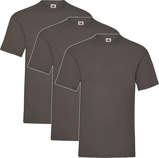 3 Pack Chocolate Shirts Fruit of the Loom Ronde Hals Maat L Valueweight