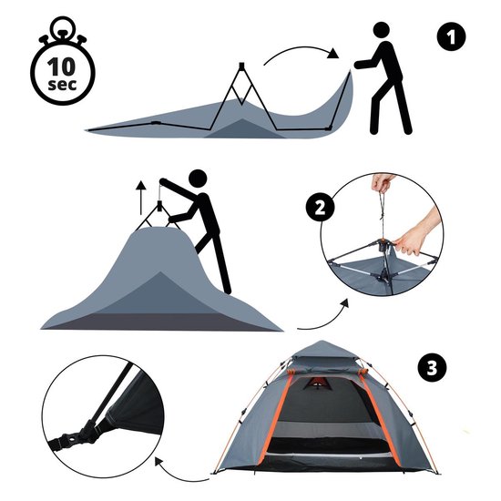 Lumaland Koepeltent Quick Up System Outdoor - Grijs - 3 Persoons van Lumaland — afbeelding 4