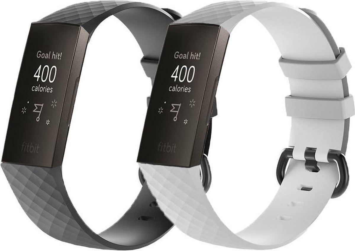 KELERINO. Siliconen bandje geschikt voor Fitbit Charge 3 / Charge 4 - Zwart & Wit - Large