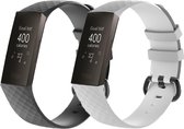 KELERINO. Bracelet en Siliconen pour Fitbit Charge 3 / Charge 4 - Zwart et Wit - Grand