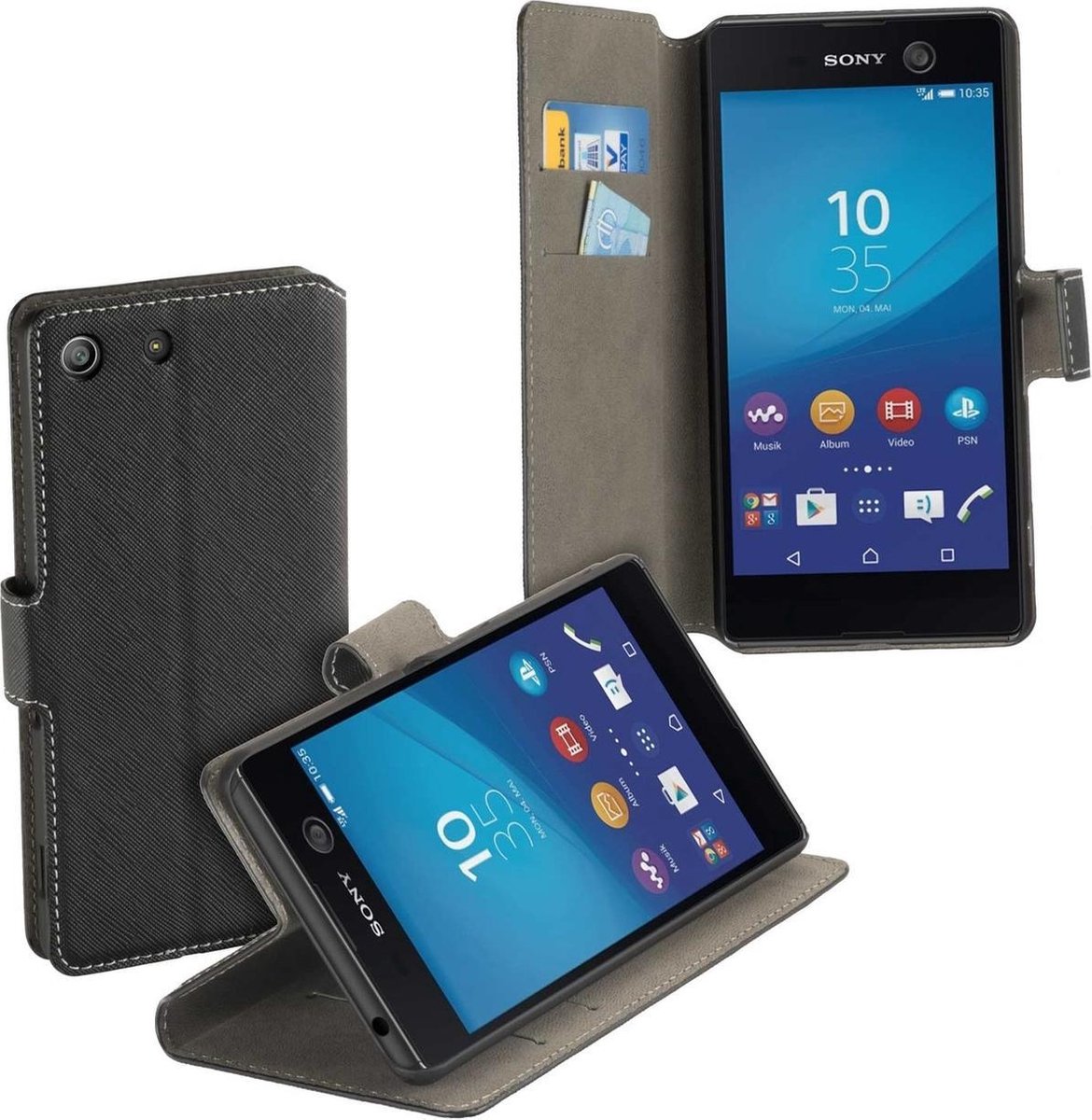 HC zwart bookcase voor de Sony Xperia M5 wallet cover