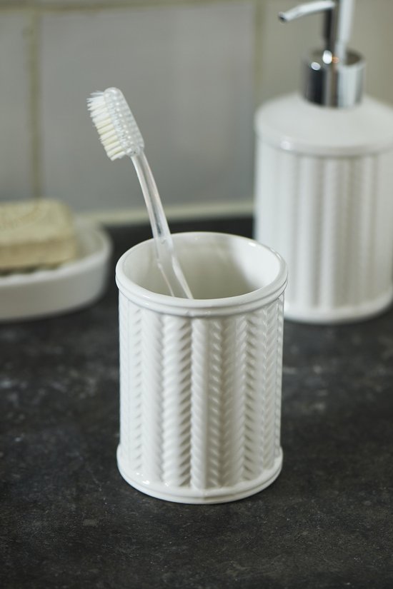 Melancholie Krankzinnigheid Gewend Riviera Maison Ceramic Rattan Weave Bathroom Mug - Tandenborstelhouder -  Wit - Porselein | bol.com