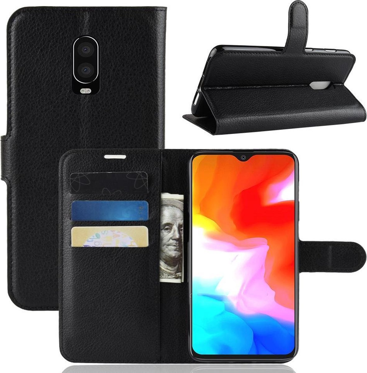 Book Case - Geschikt voor OnePlus 6T Hoesje - Zwart