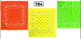 18x Zakdoek met motief fluor geel /oranje/groen 53 x 53 cm - Carnaval thema feest optocht festival